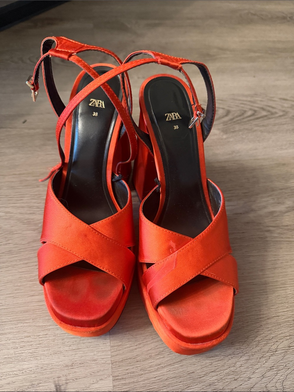 Zara Orange Cross-Strap Platform Sandals